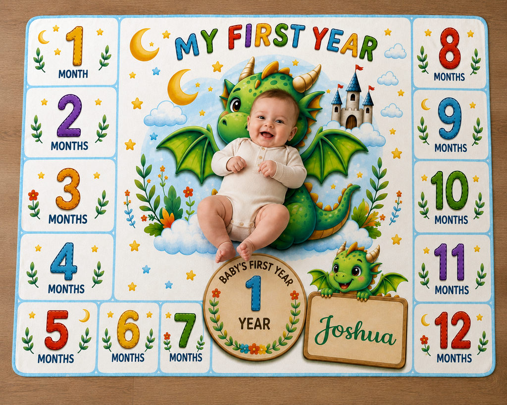Personalized Baby Milestone Blanket – Dragon First Year
