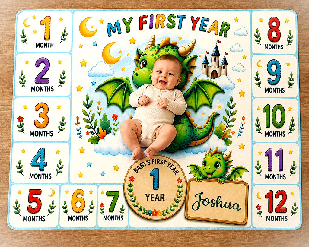 Personalized Baby Milestone Blanket – Dragon First Year