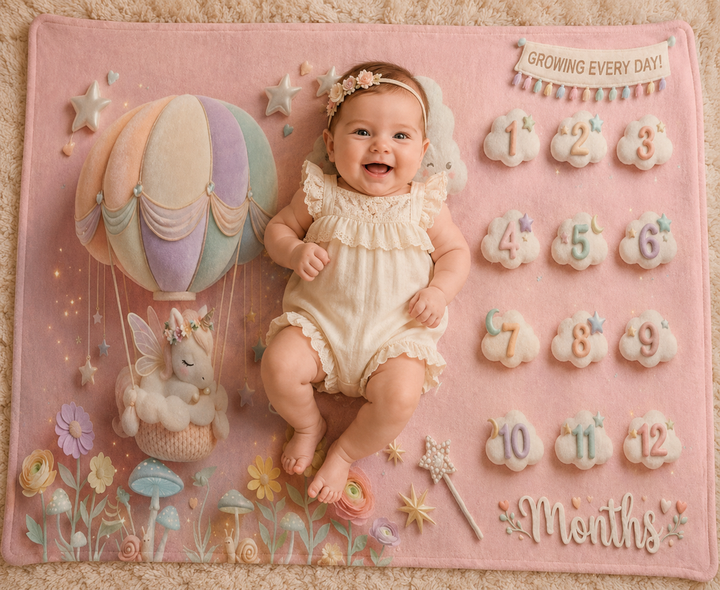 Personalized Baby Milestone Unicorn Blanket | Monthly Photo Keepsake