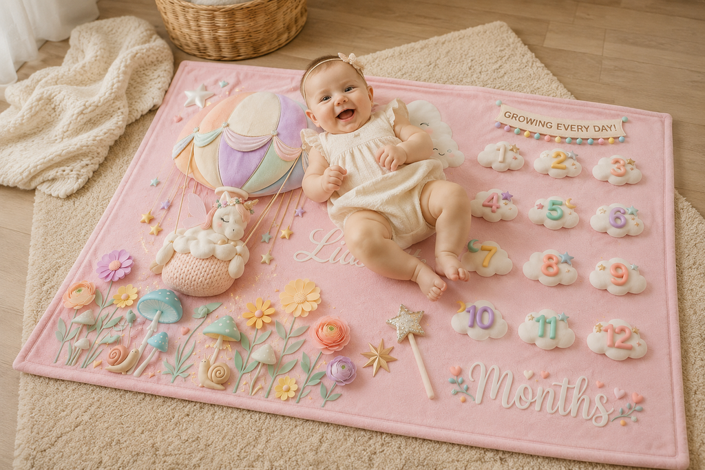 Personalized Baby Milestone Unicorn Blanket | Monthly Photo Keepsake