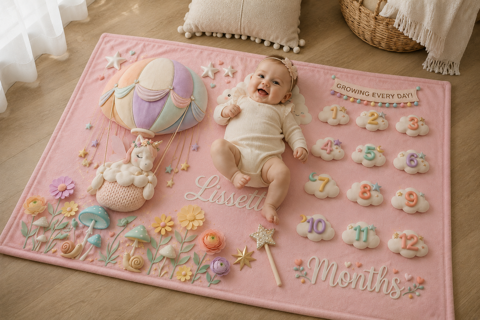 Personalized Baby Milestone Unicorn Blanket | Monthly Photo Keepsake
