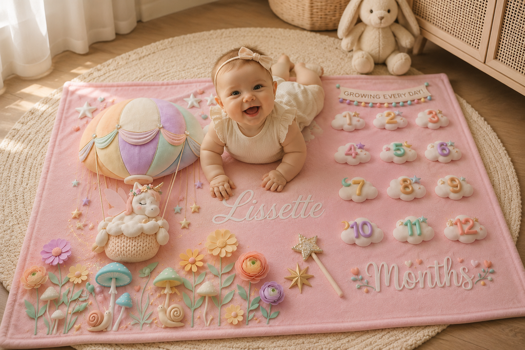 Personalized Baby Milestone Unicorn Blanket | Monthly Photo Keepsake