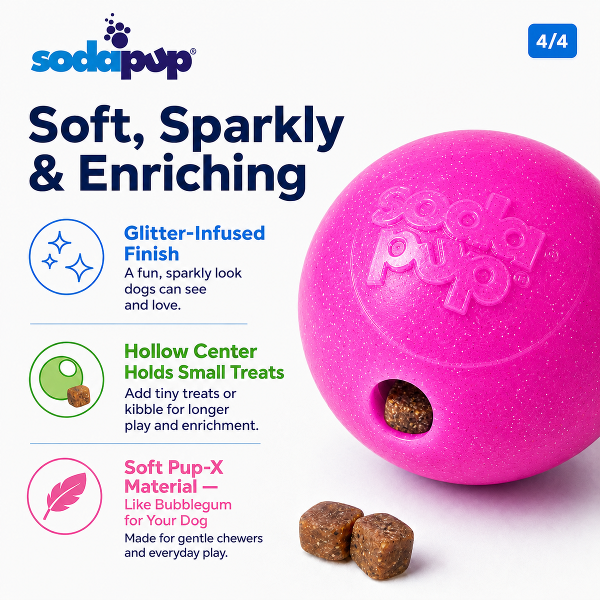Glitter Ball  Dog Toy | Soft PUP-X Rubber Floating Fetch Ball with Treat Dispenser | USA Made
