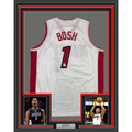 Framed Autographed/Signed Chris Bosh 35x39 Miami White Basketball Jersey JSA COA