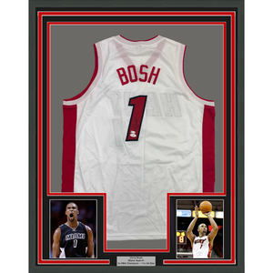 Framed Autographed/Signed Chris Bosh 35x39 Miami White Basketball Jersey JSA COA