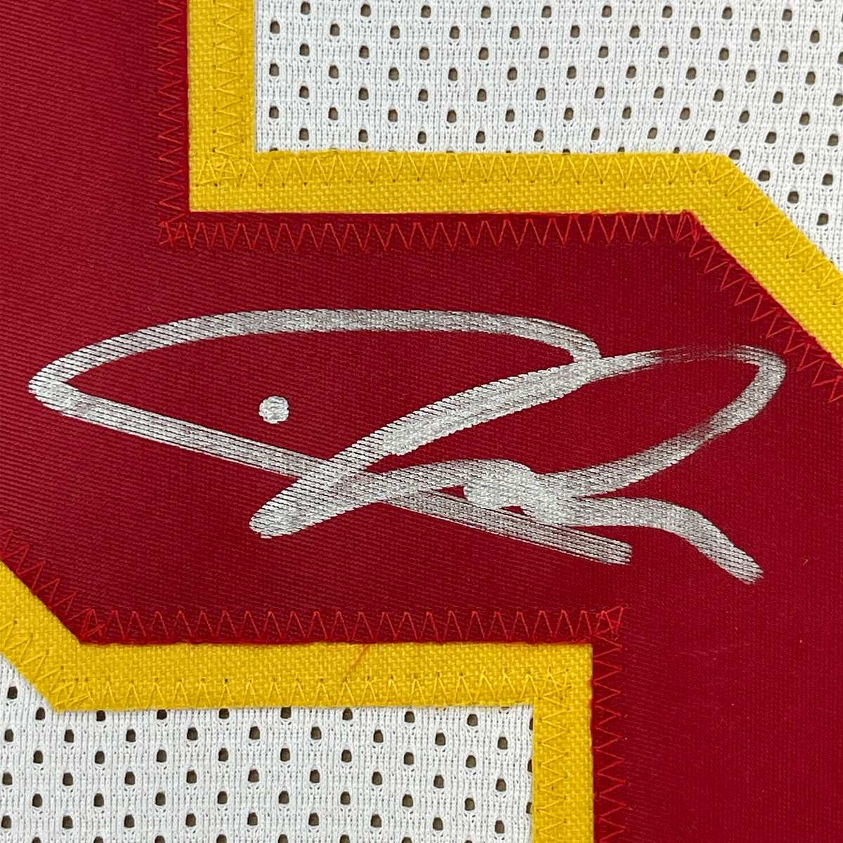 Framed Autographed/Signed Chris Jones 35x39 Kansas City White Football Jersey JSA COA