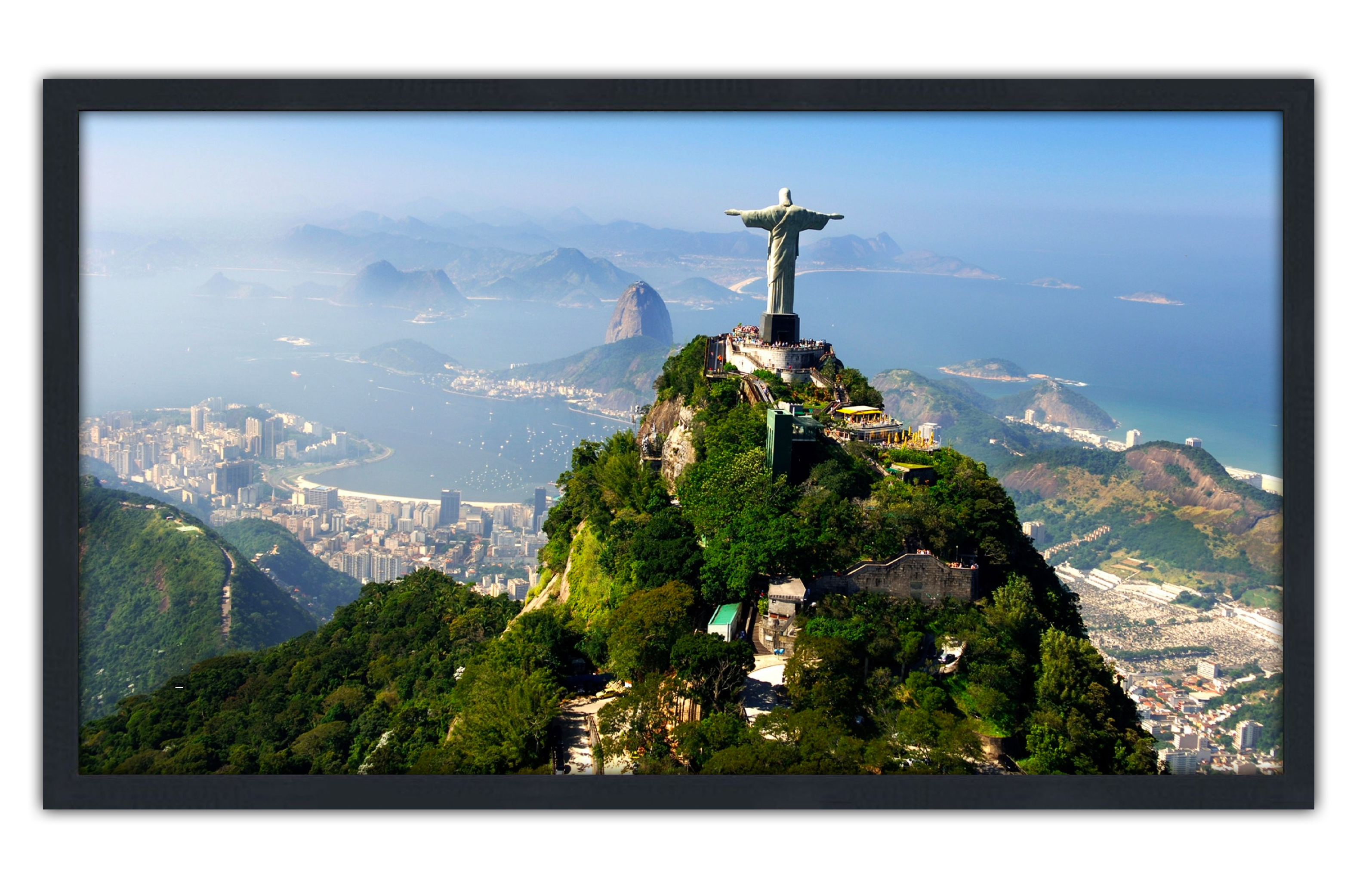 Professionally Framed Christ The Redeemer Statue Rio De Janeiro Skyline High-Resolution Panoramic Photo 12x22 Wall Art