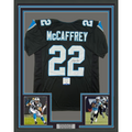 Framed Autographed/Signed Christian McCaffrey 35x39 Carolina Black Football Jersey Beckett BAS COA