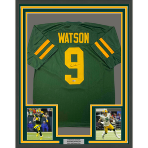 Framed Autographed/Signed Christian Watson 35x39 Green Bay Color Rush Green Football Jersey Beckett BAS COA