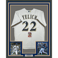 Framed Autographed/Signed Christian Yelich 35x39 18 NL MVP Milwaukee Brewers White Cool Base Baseball Jersey JSA COA