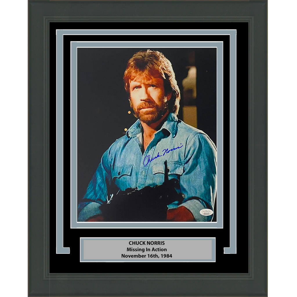 Framed Autographed/Signed Chuck Norris Missing in Action 11x14 Movie Photo JSA COA #7