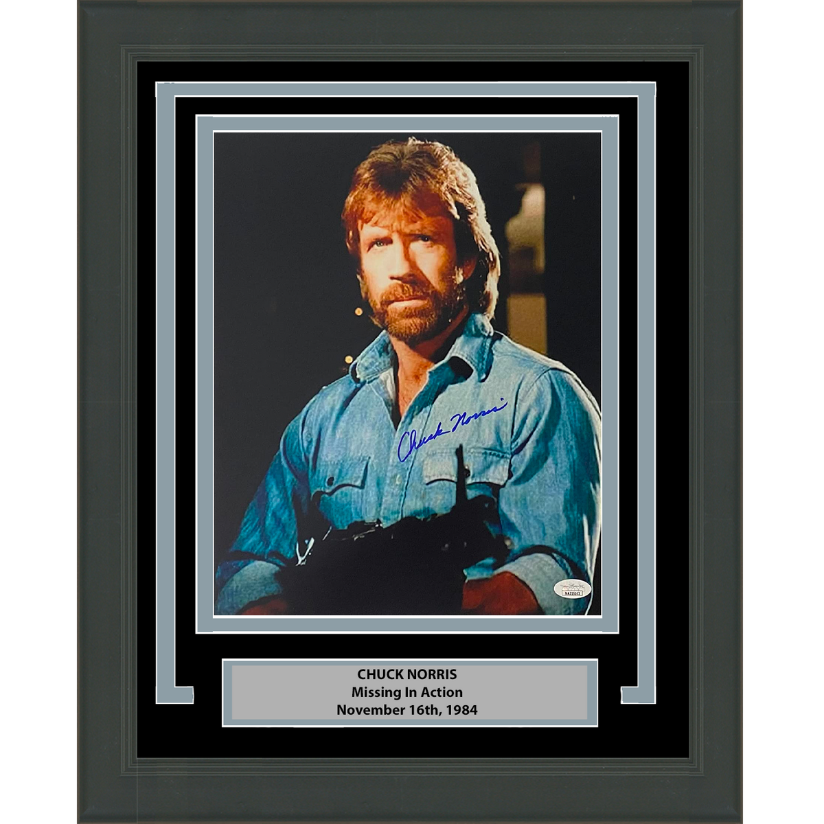 Framed Autographed/Signed Chuck Norris Missing in Action 11x14 Movie Photo JSA COA #7