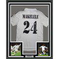 Framed Autographed/Signed Claude Makelele 35x39 Real Madrid White Soccer Jersey Beckett BAS COA
