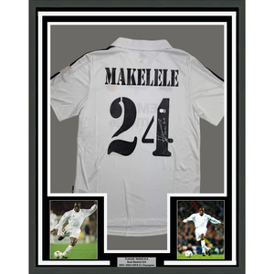 Framed Autographed/Signed Claude Makelele 35x39 Real Madrid White Soccer Jersey Beckett BAS COA