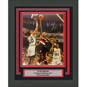 Framed Autographed/Signed Clyde Drexler Portland Trail Blazers 16x20 Basketball Photo Beckett BAS COA