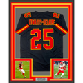Framed Autographed/Signed Clyde Edwards-Helaire 35x39 Kansas City Black Football Jersey Beckett BAS COA