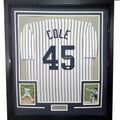 Framed Autographed/Signed Gerrit Cole 35x39 New York Pinstripe Baseball Jersey JSA COA