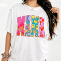Color Block "MAMA" Graphic Tee – Trendy Retro Typography T-Shirt, Remastered Heavy Cotton Boho Mom Top, Made in USA