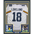 Framed Autographed/Signed Colston Loveland 35x39 Michigan White College Football Jersey Beckett BAS COA