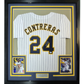 Framed Autographed/Signed William Contreras 35x39 Milwaukee Pinstripe Baseball Jersey JSA COA