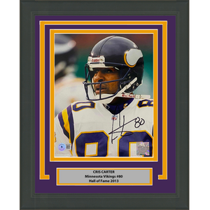 Framed Autographed/Signed Cris Carter Minnesota Vikings 8x10 Football Photo Beckett BAS COA #1