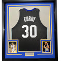 Framed Autographed/Signed Stephen Steph Curry 35x39 Golden State Black Basketball Jersey JSA COA