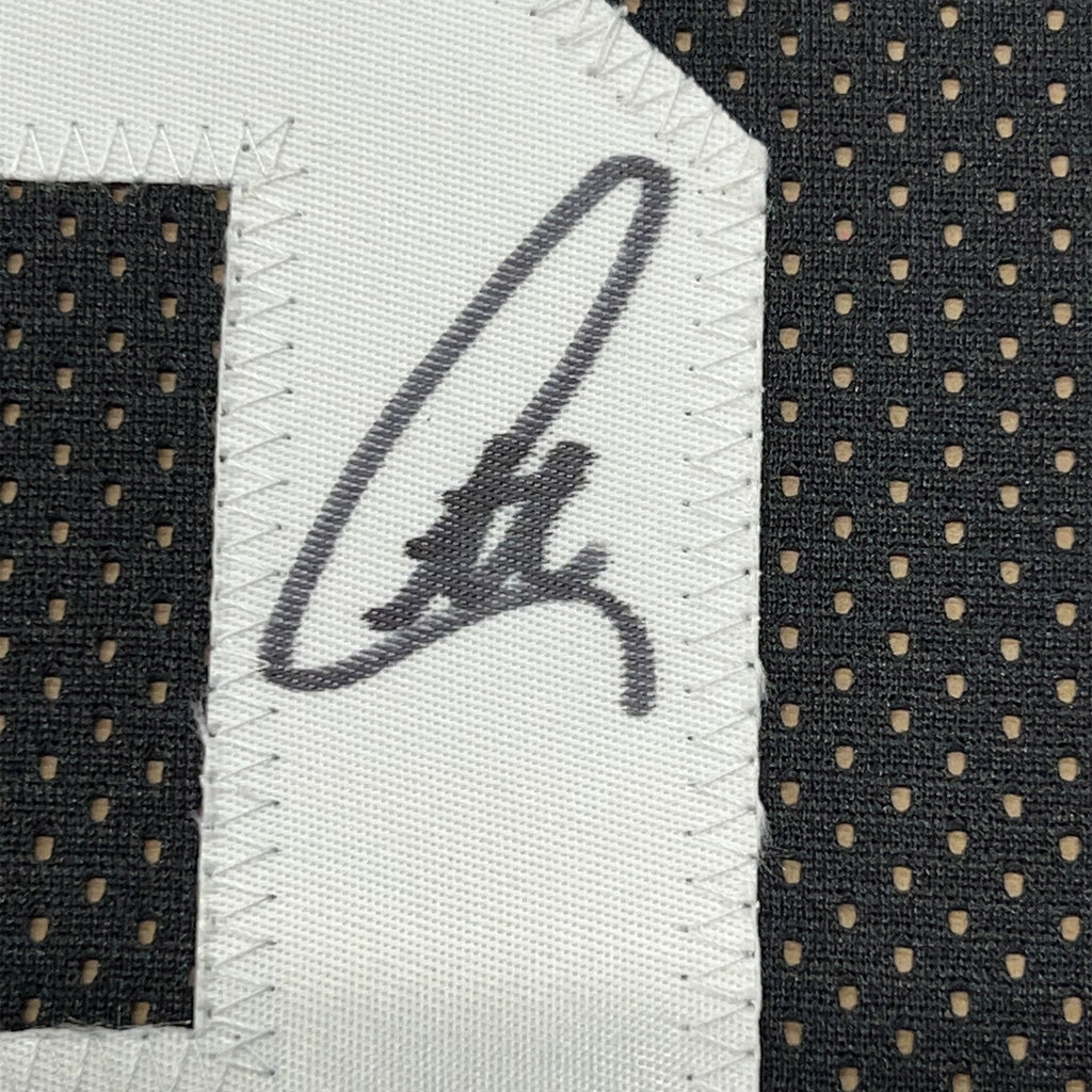 Framed Autographed/Signed Stephen Steph Curry 35x39 Golden State Black Basketball Jersey JSA COA
