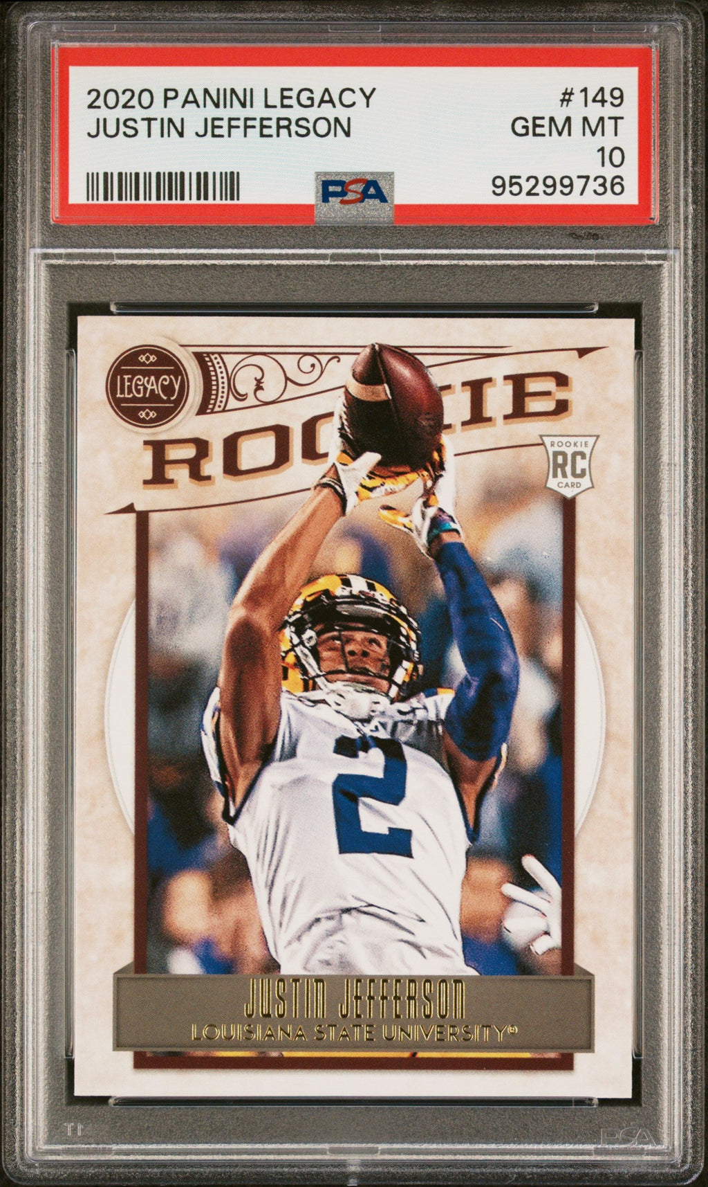 Graded 2020 Panini Legacy Justin Jefferson #149 Rookie RC Football Card PSA 10 Gem Mint