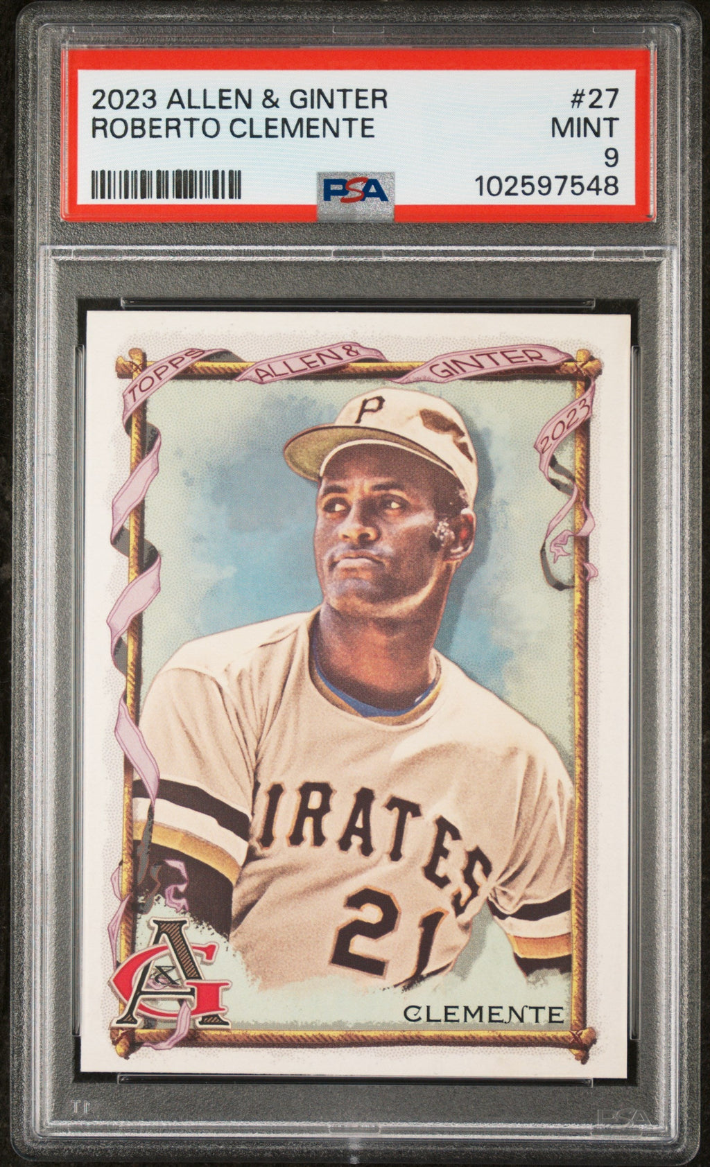 Graded 2023 Topps Allen & Ginter Roberto Clemente #27 Baseball Card PSA 9 Mint