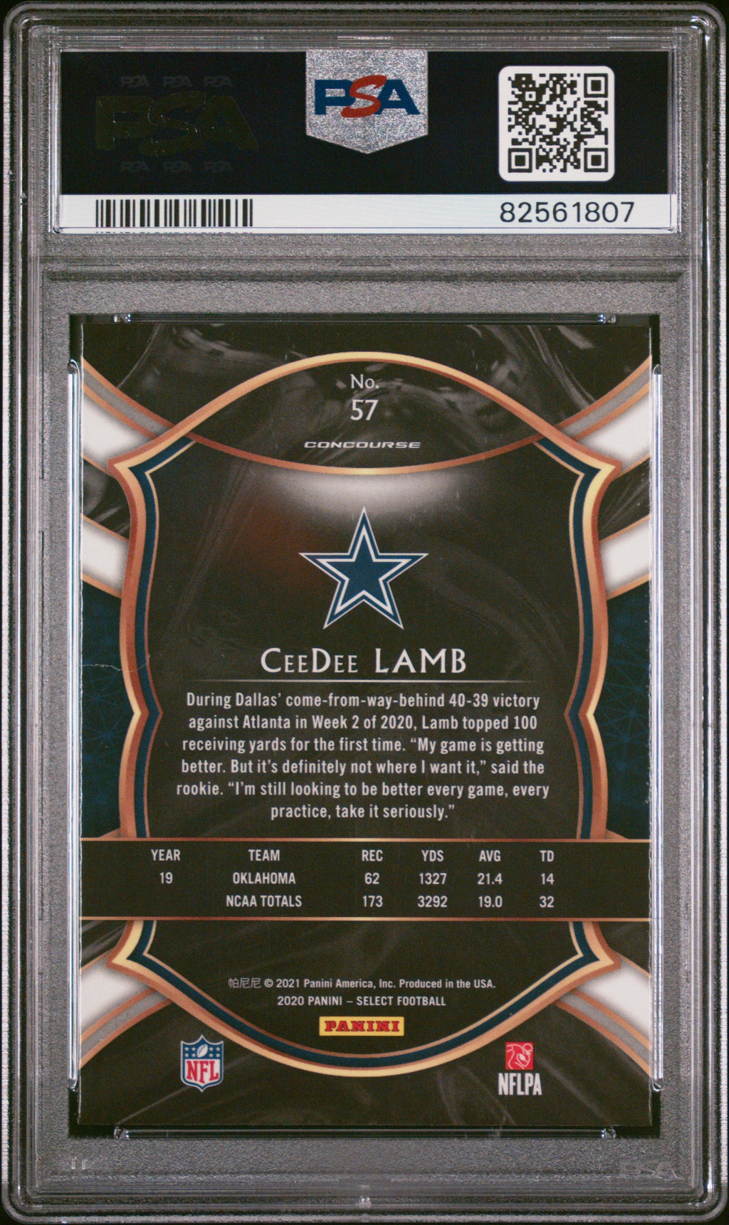 Graded 2020 Panini Select CeeDee Lamb #57 Rookie RC Football Card PSA 10 Gem Mint