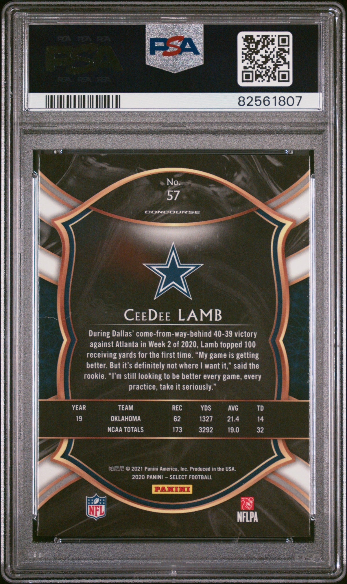 Graded 2020 Panini Select CeeDee Lamb #57 Rookie RC Football Card PSA 10 Gem Mint
