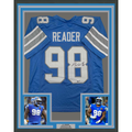 Framed Autographed/Signed D.J. DJ Reader 35x39 Detroit Blue Football Jersey Beckett BAS COA