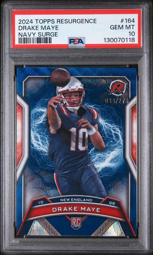 Graded 2024 Topps Resurgence Drake Maye #164 /275 Navy Surge Rookie RC Football Card PSA 10 Gem Mint