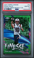 Graded 2024 Topps Chrome Drake Maye #F2 /99 Finesse Green Refractor Rookie RC Football Card PSA 10 Gem Mint
