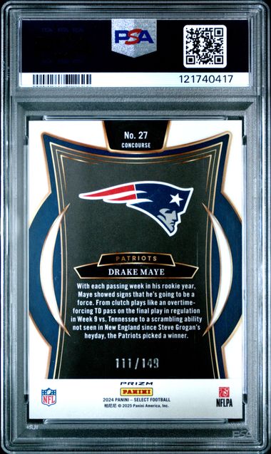 Graded 2024 Panini Select Drake Maye #27 /149 Maroon Prizm Rookie RC Football Card PSA 10 Gem Mint