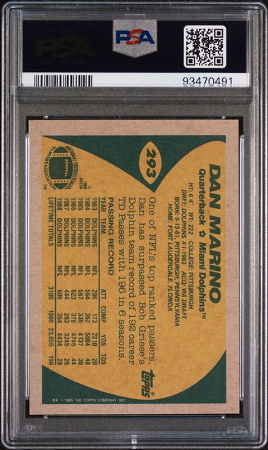 Graded 1989 Topps Dan Marino #293 Football Card PSA 7 Near Mint