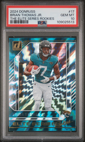 Graded 2024 Panini Donruss Brian Thomas Jr #17 The Elite Series Rookies Rookie RC Football Card PSA 10 Gem Mint