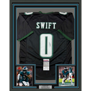 Framed Autographed/Signed D'Andre Swift 35x39 Philadelphia Black Football Jersey JSA COA