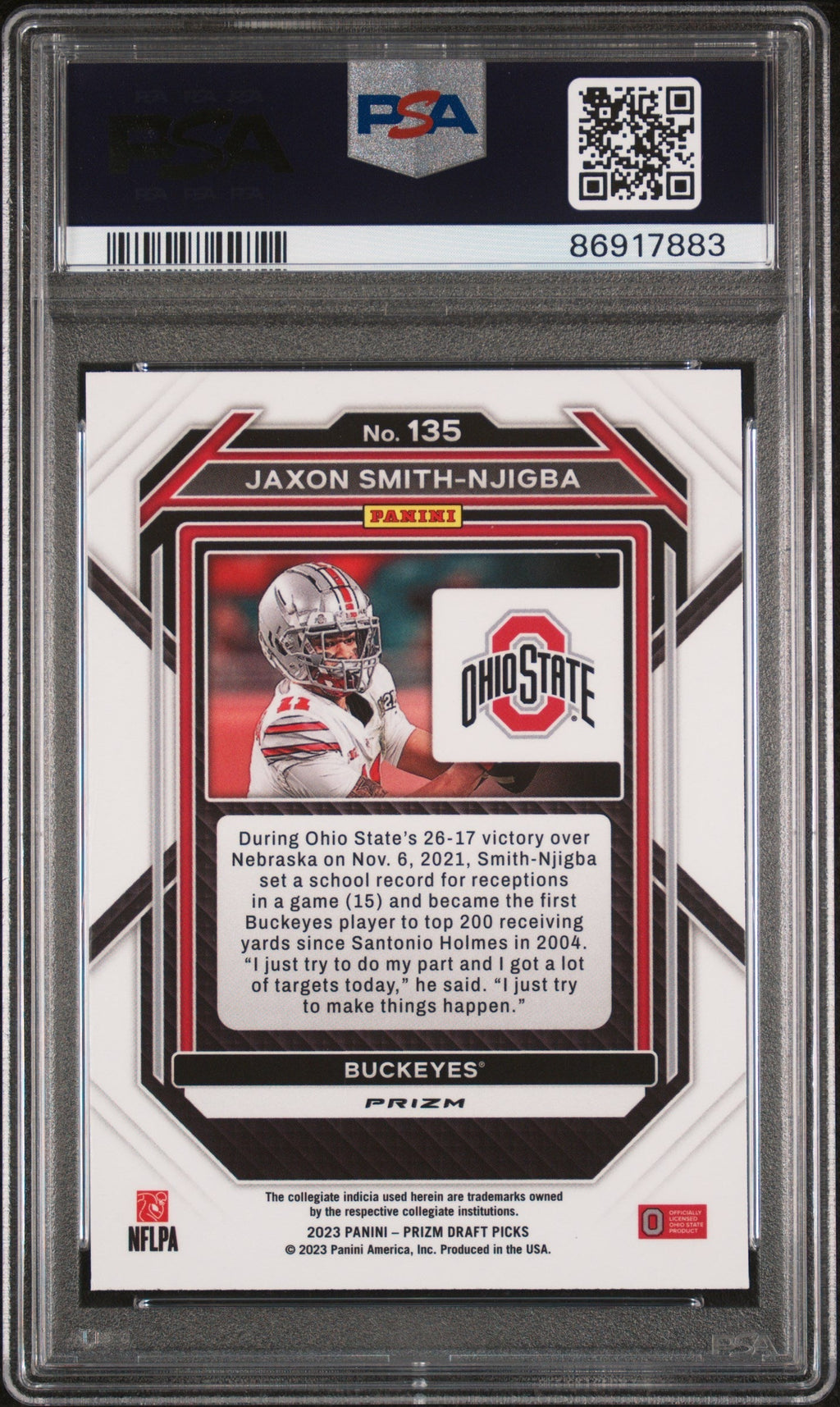 Graded 2023 Panini Prizm Draft Picks Jaxon Smith-Njigba #135 Red Ice Rookie RC Football Card PSA 10 Gem Mint
