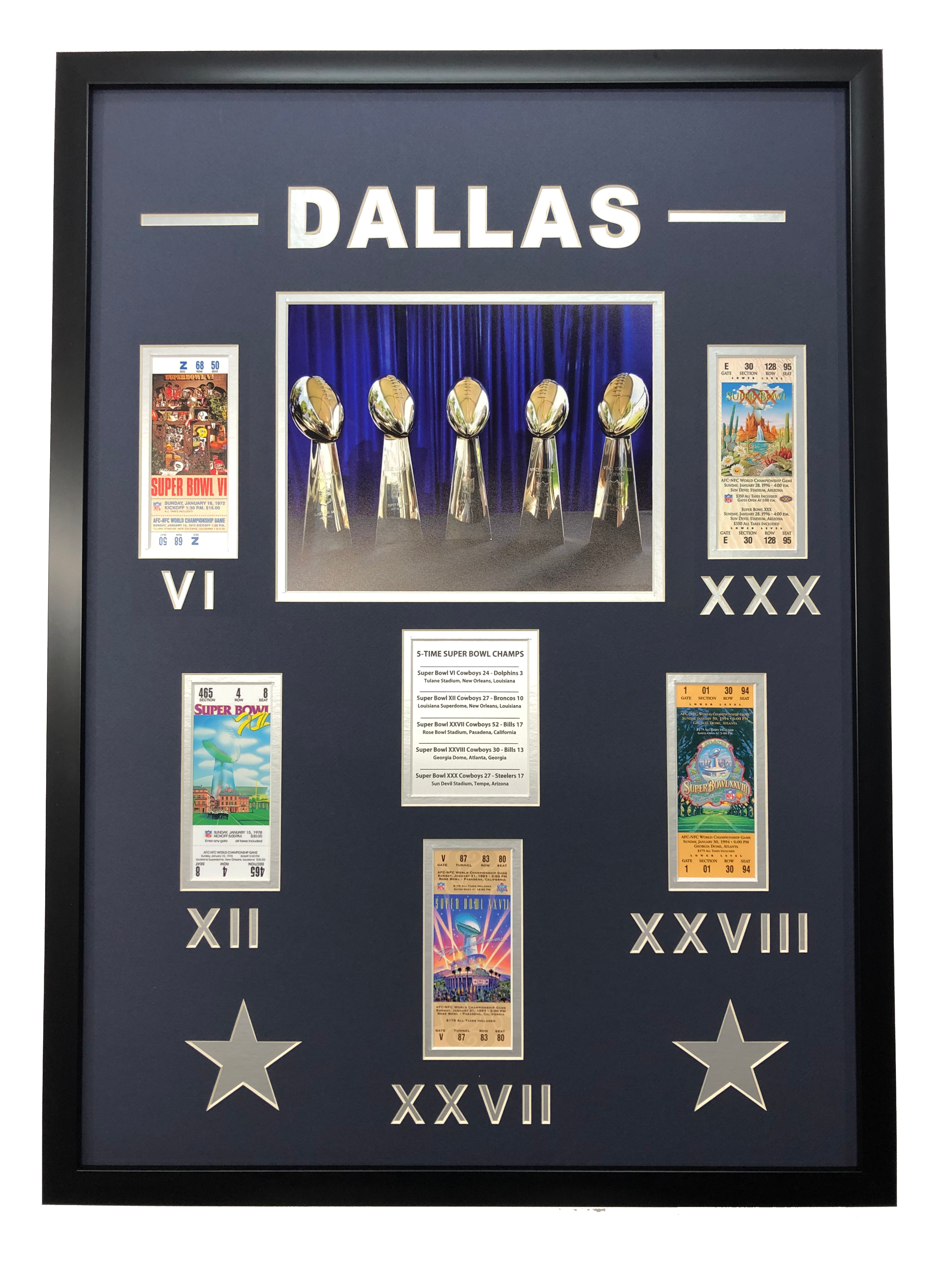 Framed Dallas Cowboys 5x Super Bowl Champions Replica Ticket 20x18 Football Photo Professionally Matted