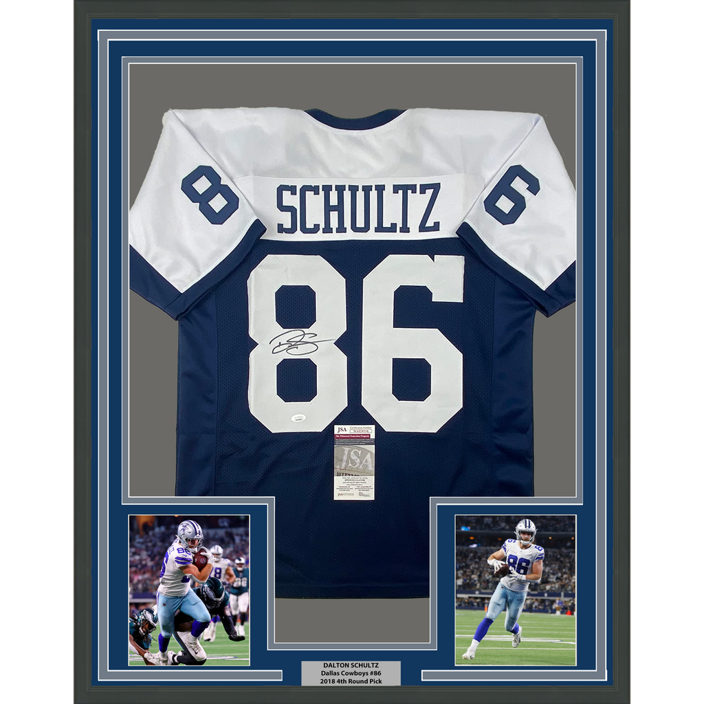 Framed Autographed/Signed Dalton Schultz 35x39 Dallas Thanksgiving Day Football Jersey JSA COA