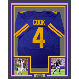 Framed Autographed/Signed Dalvin Cook #4 35x39 Minnesota Color Rush Purple Football Jersey Beckett BAS COA