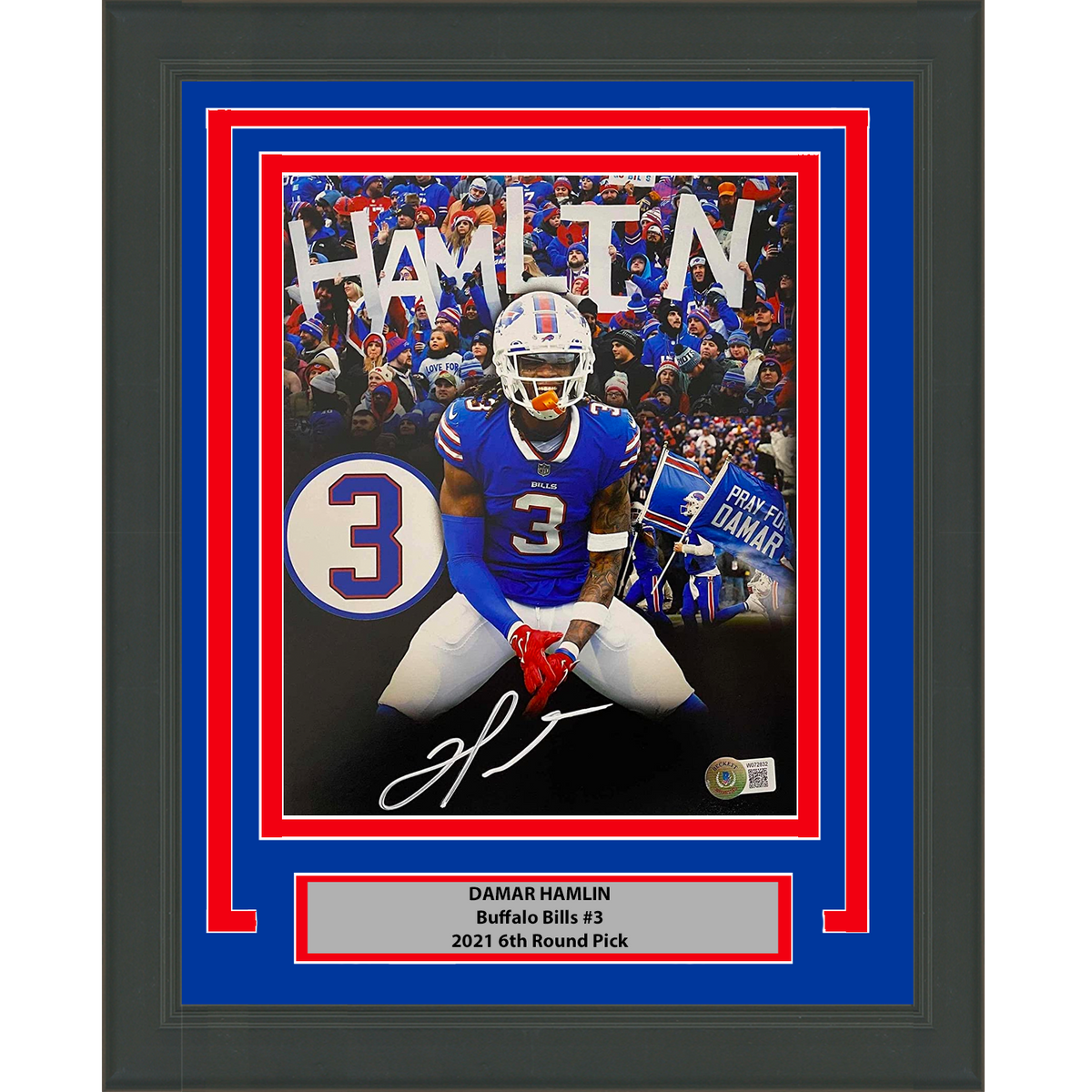 Framed Autographed/Signed Damar Hamlin Buffalo Bills 8x10 Football Photo Beckett BAS COA