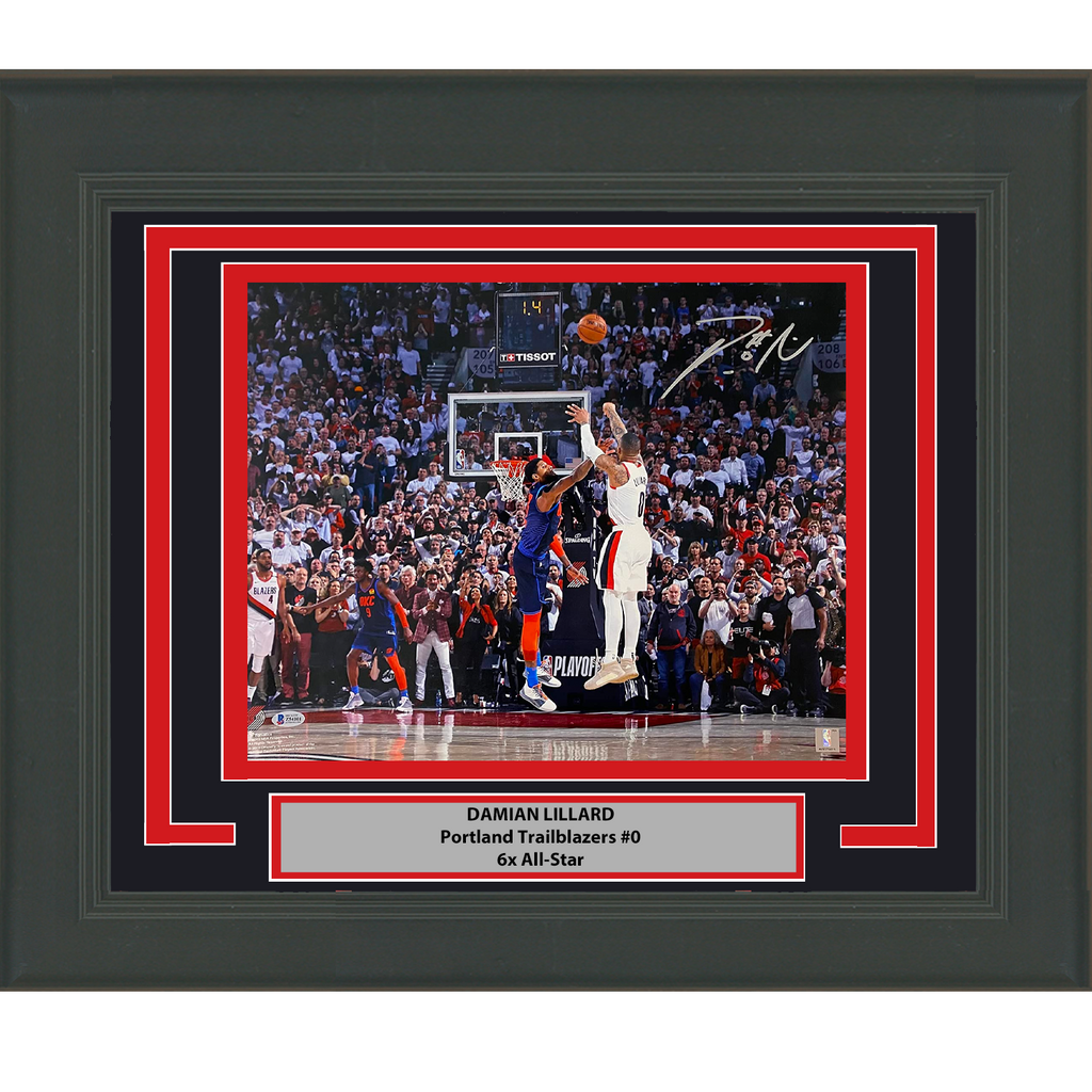 Framed Autographed/Signed Damian Lillard Portland Trail Blazers Buzzer Beater 16x20 Basketball Photo Beckett BAS COA
