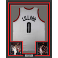 Framed Autographed/Signed Damian Lillard 35x39 Portland White Basketball Jersey JSA COA