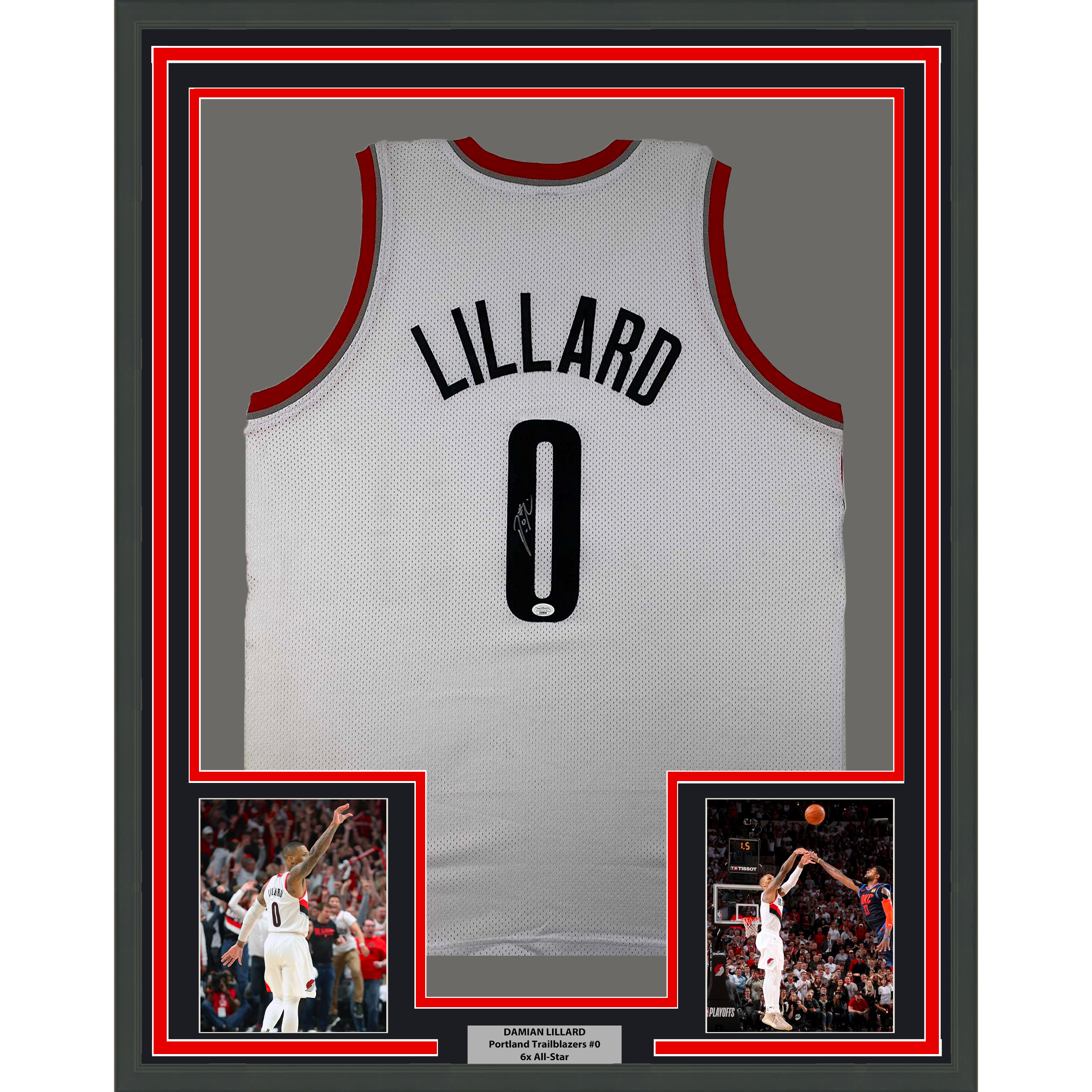 Framed Autographed/Signed Damian Lillard 35x39 Portland White Basketball Jersey JSA COA