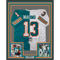 Framed Autographed/Signed Dan Marino 35x39 Miami Split Teal/White Football Jersey JSA COA