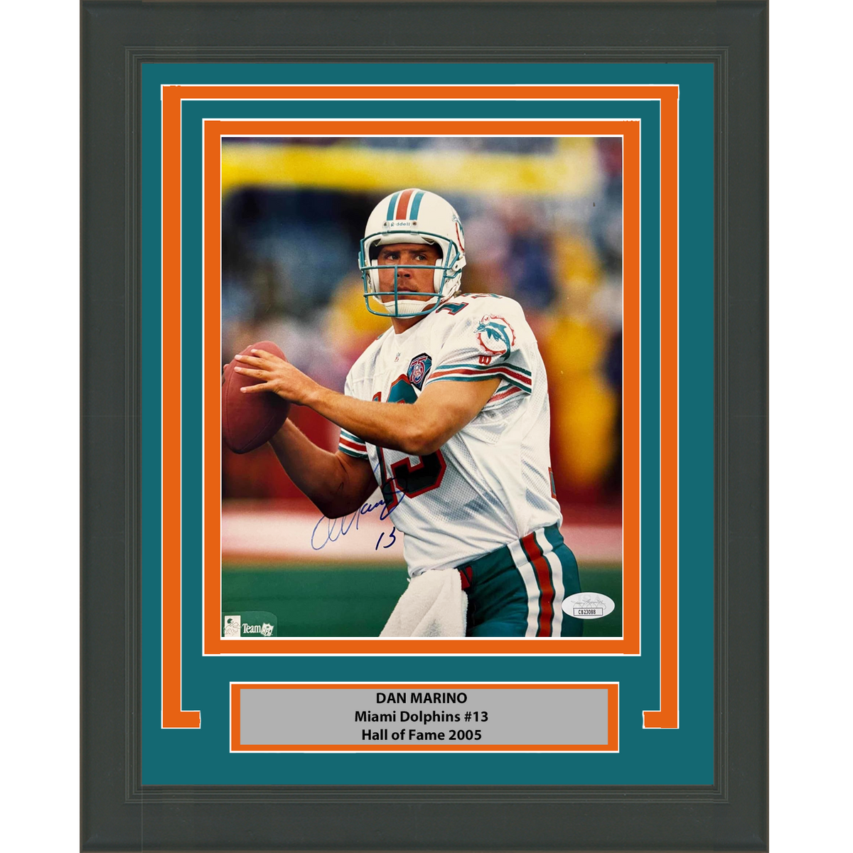 Framed Autographed/Signed Dan Marino Miami Dolphins 8x10 Football Photo JSA COA