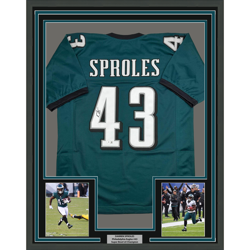 Framed Autographed/Signed Darren Sproles 35x39 Philadelphia Green Football Jersey Beckett BAS COA