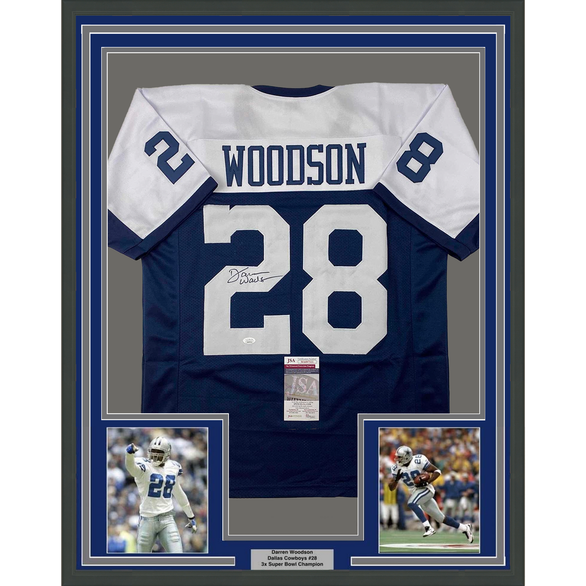 Framed Autographed/Signed Darren Woodson 35x39 Dallas Thanksgiving Day Football Jersey JSA COA